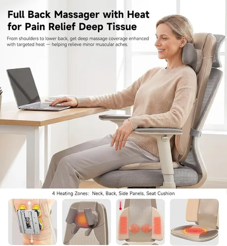 Miniatura 2 de Flekzo Shiatsu - Cojín de asiento para silla de masaje de espalda y cuello con calor, amasado 4D, intensidad ajustable, altura ajustable del cuello