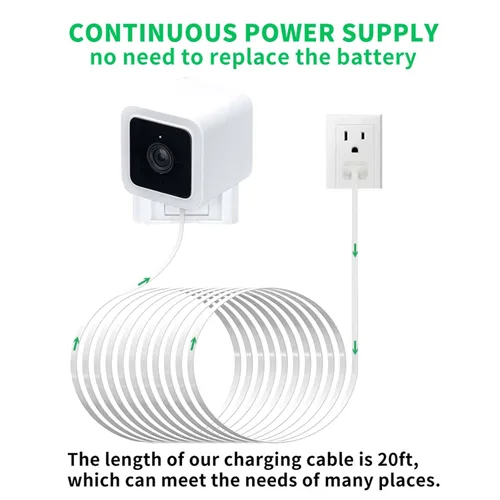 Miniatura 8 de DIANMU Paquete de 2 cables de extensión de alimentación planos de 20 pies para Wyze Cam v4/v3/OG/v3 Pro, Blink Mini, Kasa Indoor, Blink Mini Pan