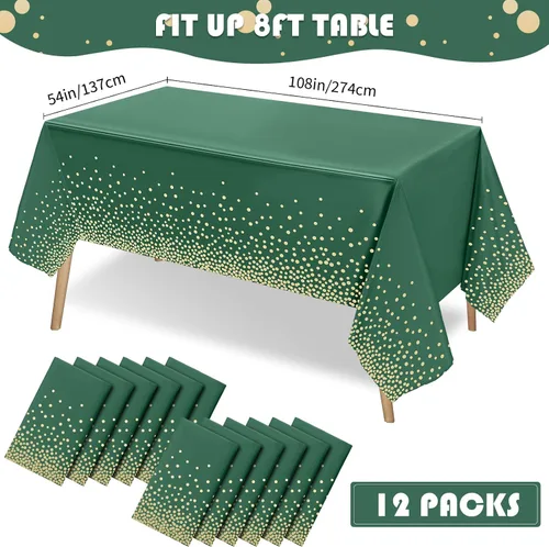 Miniatura 2 de Tegeme Paquete de 4 manteles de plástico verde y dorado para fiestas, manteles desechables de graduación, Ramadán Mubarak, decoración con lunares