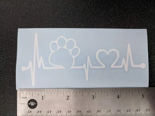 Miniatura 5 de Paquete de 4 calcomanías de patas: patas de perro, amor con pata, latido del corazón de la pata, huellas de patas (blanco, pequeño ~ 3.5 pulgadas)