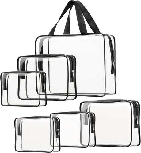 Miniatura 8 de 3 bolsas de cosméticos transparentes, aprobadas por la TSA, juego de bolsas de aseo transparentes para viajes, playa, bolsa de organización