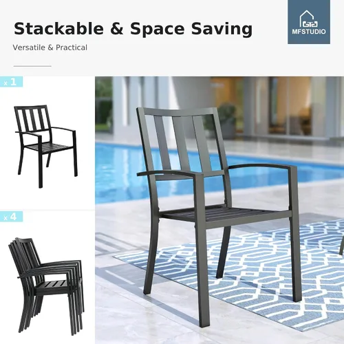 Miniatura 4 de MFSTUDIO Juego de 4 sillas de comedor al aire libre, sillas de metal para terraza, bistró, porche, césped, sillas de comedor apilables de hierro