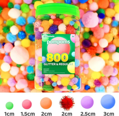 Miniatura 2 de Eppingwin 800 piezas de pompones multicolores, pompones regulares y brillantes, pompones surtidos de tamaño y color, pompones artesanales