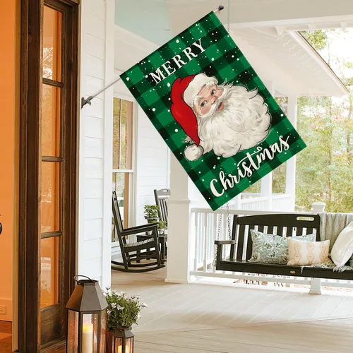 Miniatura 4 de AVOIN colorlife Bandera de casa de Papá Noel de Navidad de 28 x 40 pulgadas de doble cara, bandera decorativa al aire libre de Navidad, verde