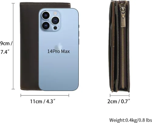 Miniatura 3 de Cartera de cuero de grano completo con bloqueo RFID para hombres con ranuras para tarjetas, bolsillo para monedas, ventana de identificación