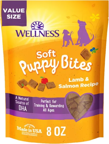 Wellness Golosinas para cachorros, naturales, golosinas de entrenamiento, sin granos, cordero suave y salmón (bolsa de 8 onzas)