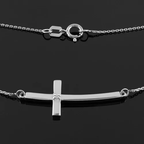 Miniatura 2 de Collar con colgante de diamante cruzado lateral curvado de plata esterlina