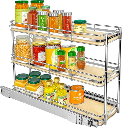 Miniatura 7 de LYNK PROFESSIONAL® Élite™ Organizador de especieros extraíble para el interior de armarios de cocina - 6"x21" - Cajón deslizante - Estantes Madera