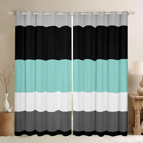 Miniatura 21 de Cortinas opacas de 38 pulgadas de ancho x 45 pulgadas de largo, cortinas opacas de triángulo geométrico naranja, negro, gris claro, cortinas