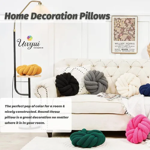 Miniatura 4 de Uvvyui Almohadas de Nudo, Almohadas Decorativas de 14 Pulgadas, Almohadas Redondas, Cojín Suave Hecho a Mano, Almohada de Bola Anudada, Cojín