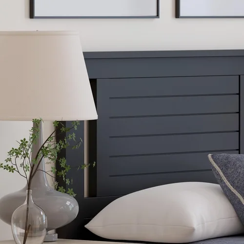 Miniatura 6 de ComfIQ Serene - Cabecero de panel de madera maciza con puntuación horizontal, tamaño individual, negro, fácil montaje, materiales de calidad
