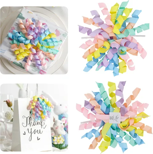 Miniatura 25 de AIMUDI Lazos Blancos de 4" Lazos Blancos Burst Lazos de Cinta Rizada Autoadhesivos para Envolver Regalos Cinta Grosgrain Lazos con Amarre Torcido