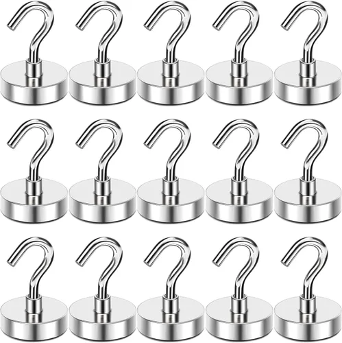 Miniatura 13 de MIKEDE Ganchos magnéticos negros resistentes de 30 libras, imanes fuertes con ganchos de metal para soportes colgantes al aire libre, 6 ganchos