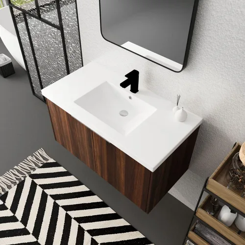 Miniatura 5 de LKTART Moderno flotador de 30 pulgadas para baño y lavabo, conjunto de tocador montado en la pared con puerta de cierre suave, juego de gabinete