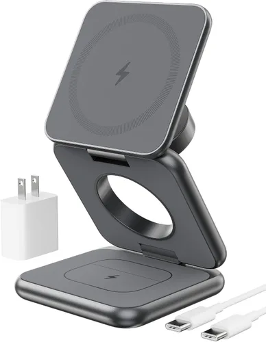 Cargador inalámbrico magnético plegable, estación de carga 3 en 1 de aleación de aluminio KU XIU X40 para Apple, soporte de cargador magnético Gris