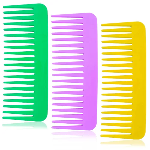 Miniatura 8 de Juego de 3 peines grandes para el cabello, dientes anchos, apto para champú, para cabello húmedo, seco, largo y rizado, peines de plástico en 3