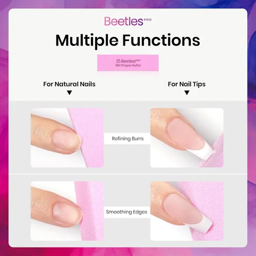Miniatura 4 de Beetles Pro - Bloque de lijado de uñas, 50 unidades, 180, lima pulidora de grano 180, lima de uñas de 4 lados, lima de manicura de pedicura y arte