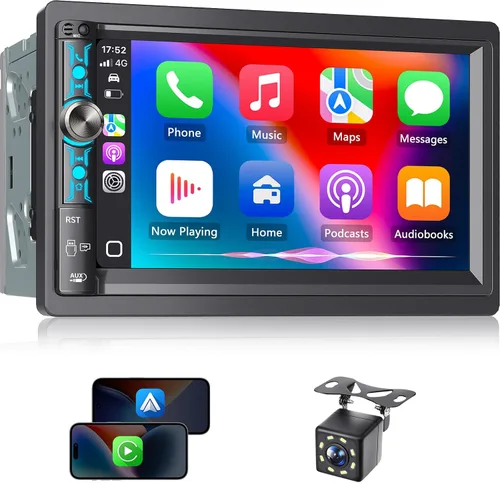 Miniatura 9 de Estéreo de auto doble DIN con pantalla táctil HD de 7 pulgadas, Apple Carplay inalámbrico y Android Auto, Bluetooth, 240W, SWC, salida de subwoofer