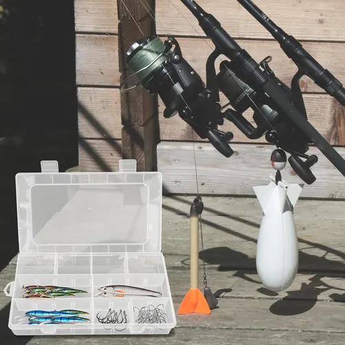 Miniatura 8 de ZUFECY Caja de aparejos de pesca, organizador transparente con 15 divisores ajustables, caja de almacenamiento para dispositivos, joyas, cebos