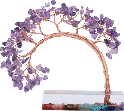 Miniatura 9 de rockcloud Árbol de dinero de piedra de cristal aguamarina con base de resina de chakras, hecho a mano, árbol bonsái de Feng Shui, decoración de Azul