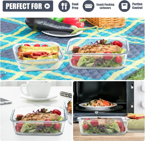 Miniatura 6 de Paquete de 6 recipientes de vidrio para almacenamiento de alimentos con tapas herméticas, recipientes de preparación de comidas para almuerzo