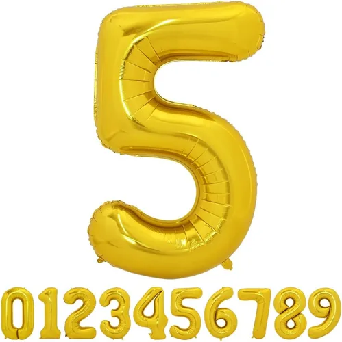 TONIFUL Globos grandes de 50 pulgadas con números dorados del 0 al 9, globo digital grande de Mylar número 5 digital cinco para fiestas de
