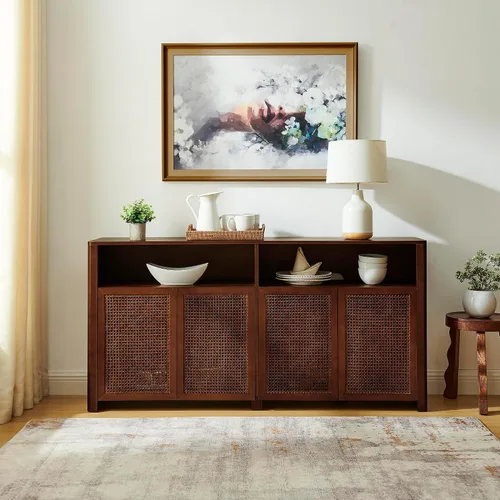 Miniatura 10 de Mesa consola estrecha de 39 pulgadas con puertas huecas, aparador moderno de mediados de siglo con 2 orificios de salida, gabinete de almacenamiento