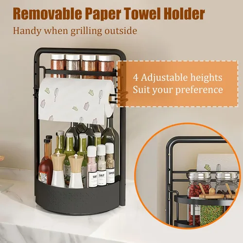 Miniatura 4 de JEESA Organizador Lazy Susan, estante giratorio de metal de 360° para especias con soporte para toallas de papel, soporte giratorio para Negro