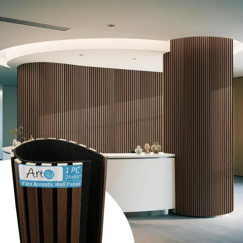 Miniatura 16 de Art3d Paquete de 1 panel de pared de listones de madera acústica con diseño plano enrollable, paneles absorbentes de sonido de 95.3 x 23.8 pulgadas