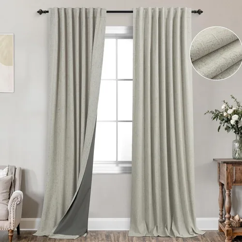 Miniatura 121 de KOUFALL - Cortinas de medio estilo francés de lino para ventana, juego de 2 cortinas cortas de 40 pulgadas de longitud, para privacidad, cortinas