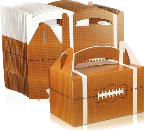 Miniatura 8 de Marspark 30 cajas de golosinas de fútbol, decoraciones de fiesta de fútbol, rugby, bocadillos, cajas de almuerzo marrones con asas, suministros