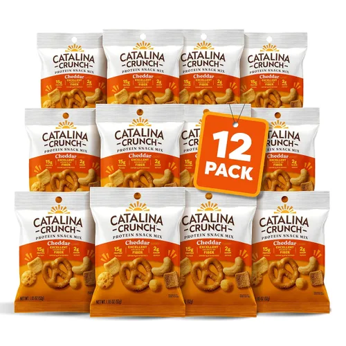 Catalina Crunch Mezcla de bocadillos proteica para llevar con patatas fritas de queso | 16g de proteína, 2g de azúcar por sobre | Buena fuente de
