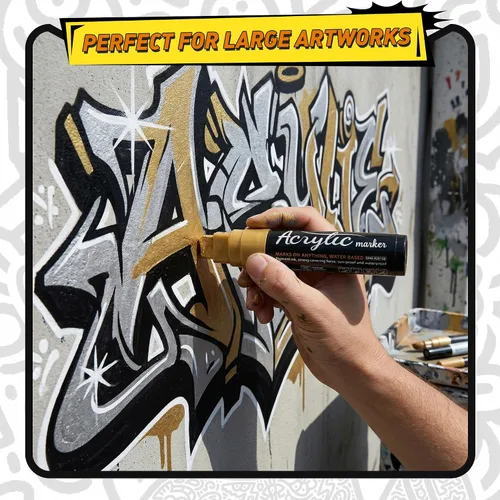 Miniatura 3 de 4 marcadores de póster jumbo, 2 negros y 2 blancos de 0.591 in de grosor, punta permanente, marcadores de graffiti para pósters, tablero, tela