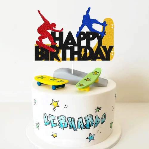 Miniatura 5 de Decoración de pastel de patineta de feliz cumpleaños, decoración de pastel para patineta, movimiento deportivo, para niños, niñas, suministros