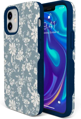 Miniatura 2 de Casely Funda para iPhone 12 Mini Té de la tarde Floral azul Diseño protector audaz Compatible con MagSafe