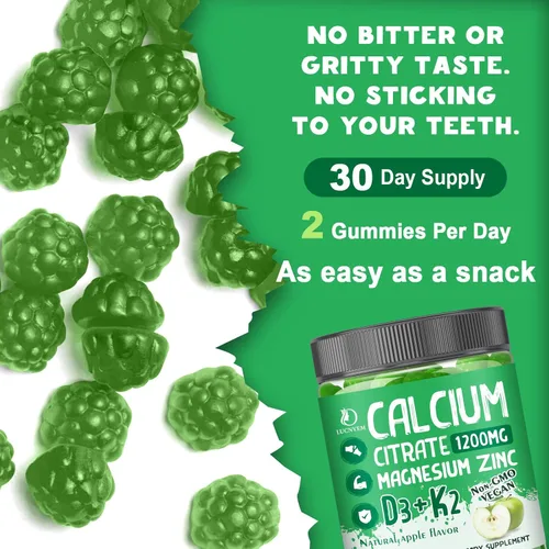 Miniatura 3 de Gomitas de Citrato de Calcio 1200 mg con Vitamina D3, Citrato de Calcio Magnesio Zinc con Suplemento de Vitamina D3 para Mujeres y Hombres Soporte