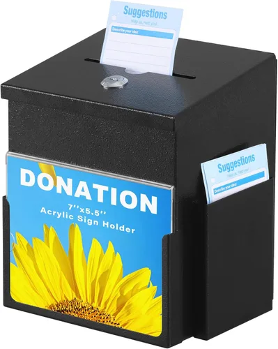 Miniatura 9 de xydled Buzón de votos y donación montado en la pared con 50 tarjetas de sugerencia, caja de colección de sugerencias de metal con cerradura
