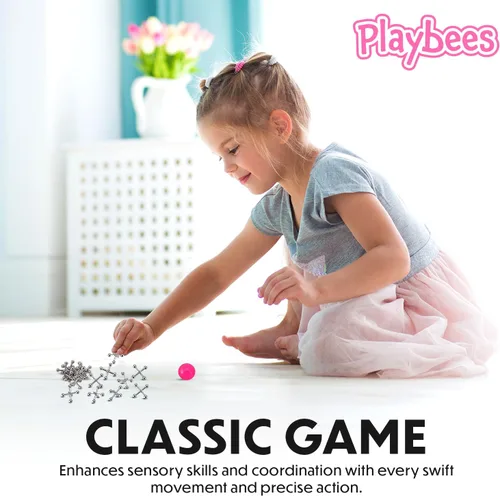 Miniatura 5 de Playbees Juego de Metal Jacks - 12 Sets - Entretenimiento retro para niños con jacks metálicos y pelota que rebota - Juego de jacks clásico