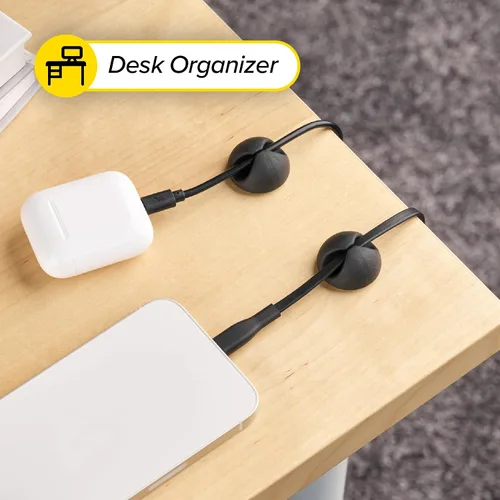 Miniatura 8 de Clips de cable Wrap-It Storage - (Surtido de 28 unidades) Negro - Organizador de cables para escritorio y mesita de noche para teléfono y mesa