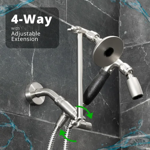 Miniatura 7 de High Sierra Showerheads® - Cabezal de ducha de 4 vías de metal y kit combinado de mano. Cuenta con el cabezal de ducha High Sierra Half Dome