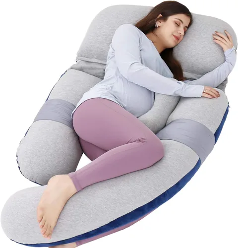 Miniatura 11 de Almohada de cuerpo completo de 60 pulgadas, almohada de lactancia, maternidad y embarazo, almohadas extragrandes en forma de U con lado desmontable
