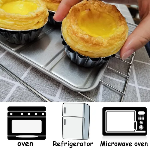 Miniatura 5 de Moldes para tarta de huevo, 12 moldes para tartas de 2.6 pulgadas, mini sartenes antiadherentes de acero al carbono, moldes para hornear