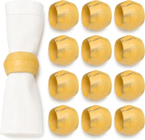Miniatura 15 de Juego de 12 Servilleteros de Madera de Tres Anillos - Abrazaderas Portaservilletas para Decoración de Mesa de Comedor - Anillos Rústicos Modernos