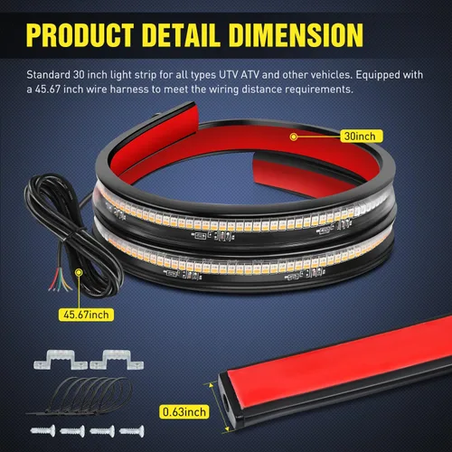 Miniatura 2 de Nilight - Tira de luz LED para plataforma trasera de 30 pulgadas de UTV, 204 LED, luces de freno ámbar, luces intermitentes rojas, compatible