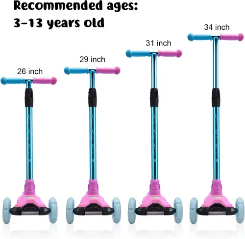 Miniatura 4 de Patinete de 3 ruedas para niños de 6 a 12 años, patinete infantil con ruedas iluminadas, diseño de cubierta resistente y 4 alturas ajustables, Rosa