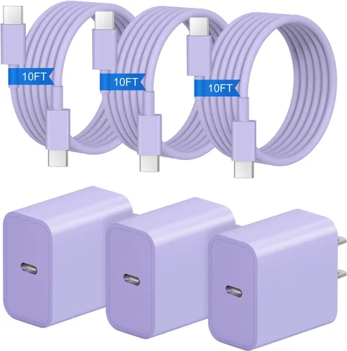 Miniatura 9 de Cargador de carga rápida para iPhone 17, 16, 15, paquete de 3+3 cargadores de pared USB C de 20 W con cable de carga rápida de 6 pies compatible