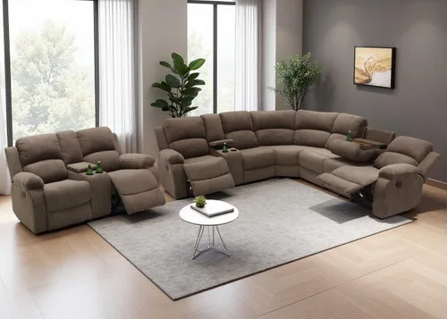 Miniatura 47 de Juego de sofá seccional reclinable manual, juegos de muebles de sala de estar, sofá seccional en forma de L y 2 sillas, cómodo sofá reclinable