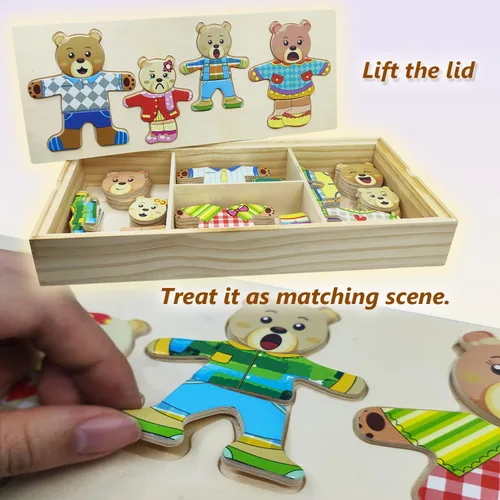 Miniatura 3 de Caja de rompecabezas de vestir de madera LilyBeauty para niños pequeños (72 piezas), juegos de rompecabezas de cambiar de ropa, juguetes