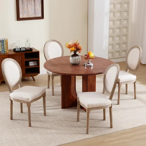 Miniatura 6 de Kmax Sillas de comedor estilo granja, patas de madera marrón, elegantes sillas de cocina copetudas, sillas de dormitorio francesas desgastadas