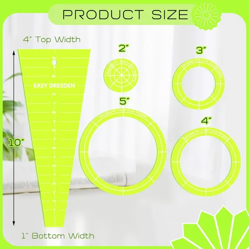 Miniatura 2 de 5 Piezas Reglas de Plantilla Acrílica para Acolchar de 10 Pulgadas Plantilla de Placa Dresden para Acolchar Mantas Hacer Ropa Manualidades DIY